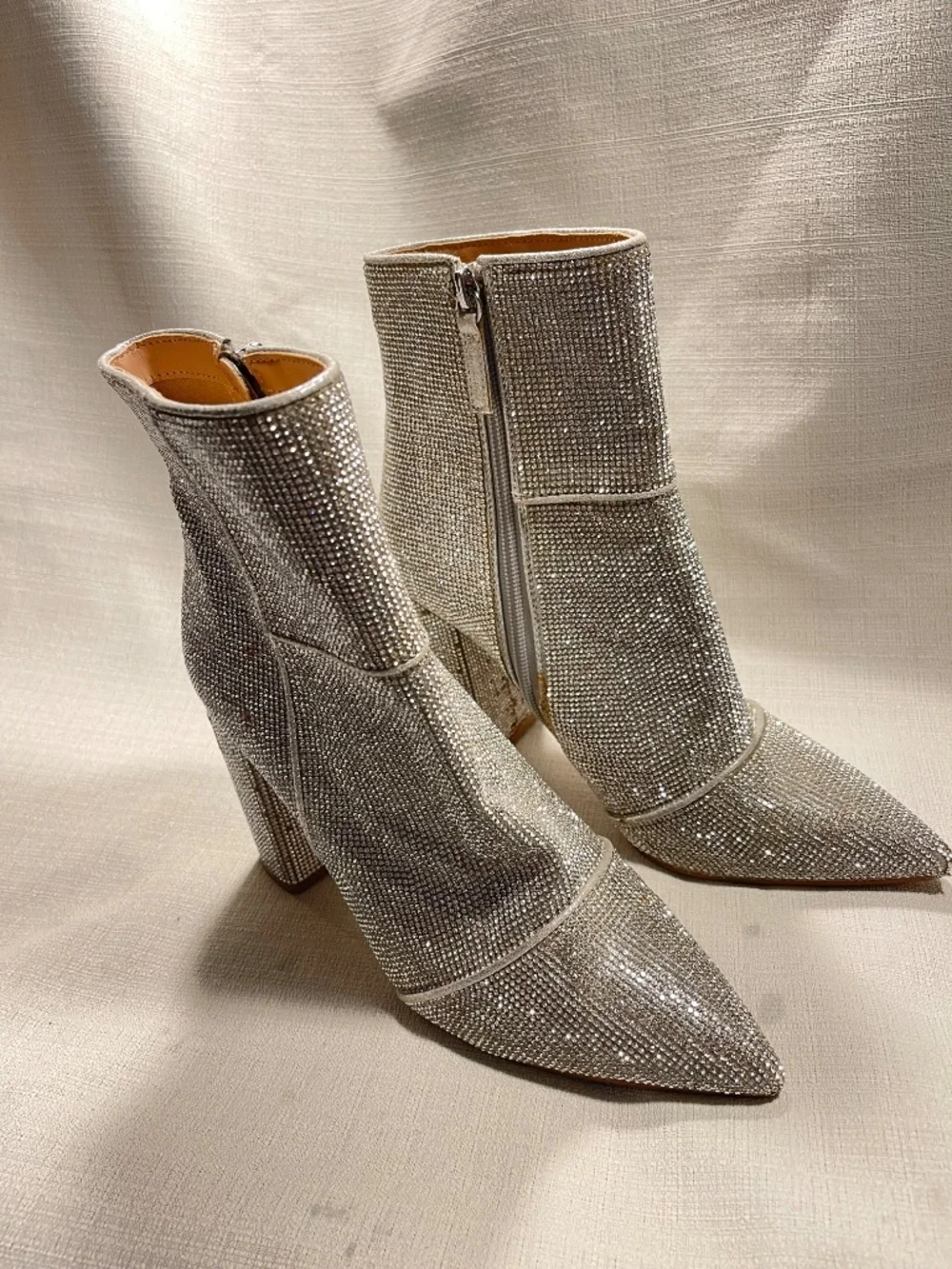 Silver Crystal Embellished Pointed-Toe Ankle Boots - Picture 5 of 9